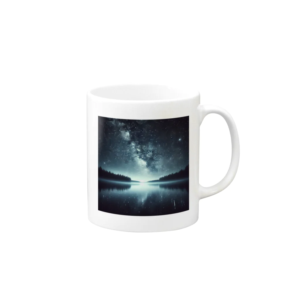 DQ9 TENSIの静かな湖に輝く星々が織りなす幻想的な光景 Mug :right side of the handle