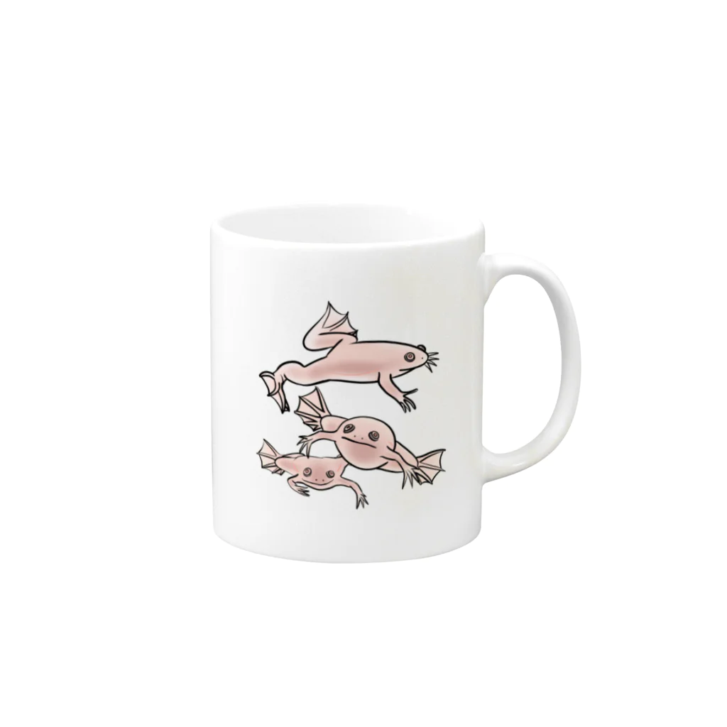 RURIBOSHI_ROCKの連なるアフリカツメガエル(アルビノ) Mug :right side of the handle