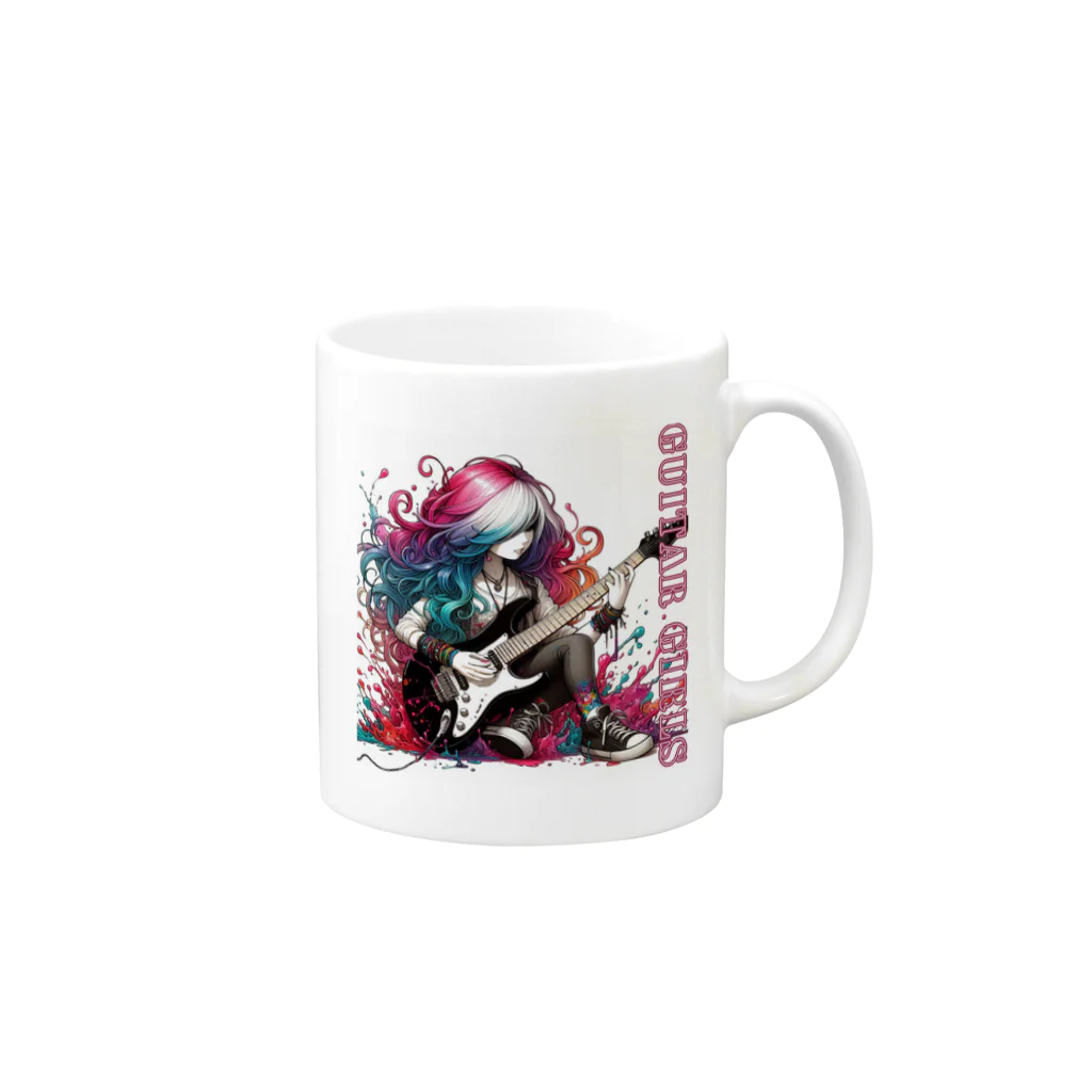 PALA's SHOP　cool、シュール、古風、和風、のGUITAR GIRLS　７ Mug :right side of the handle