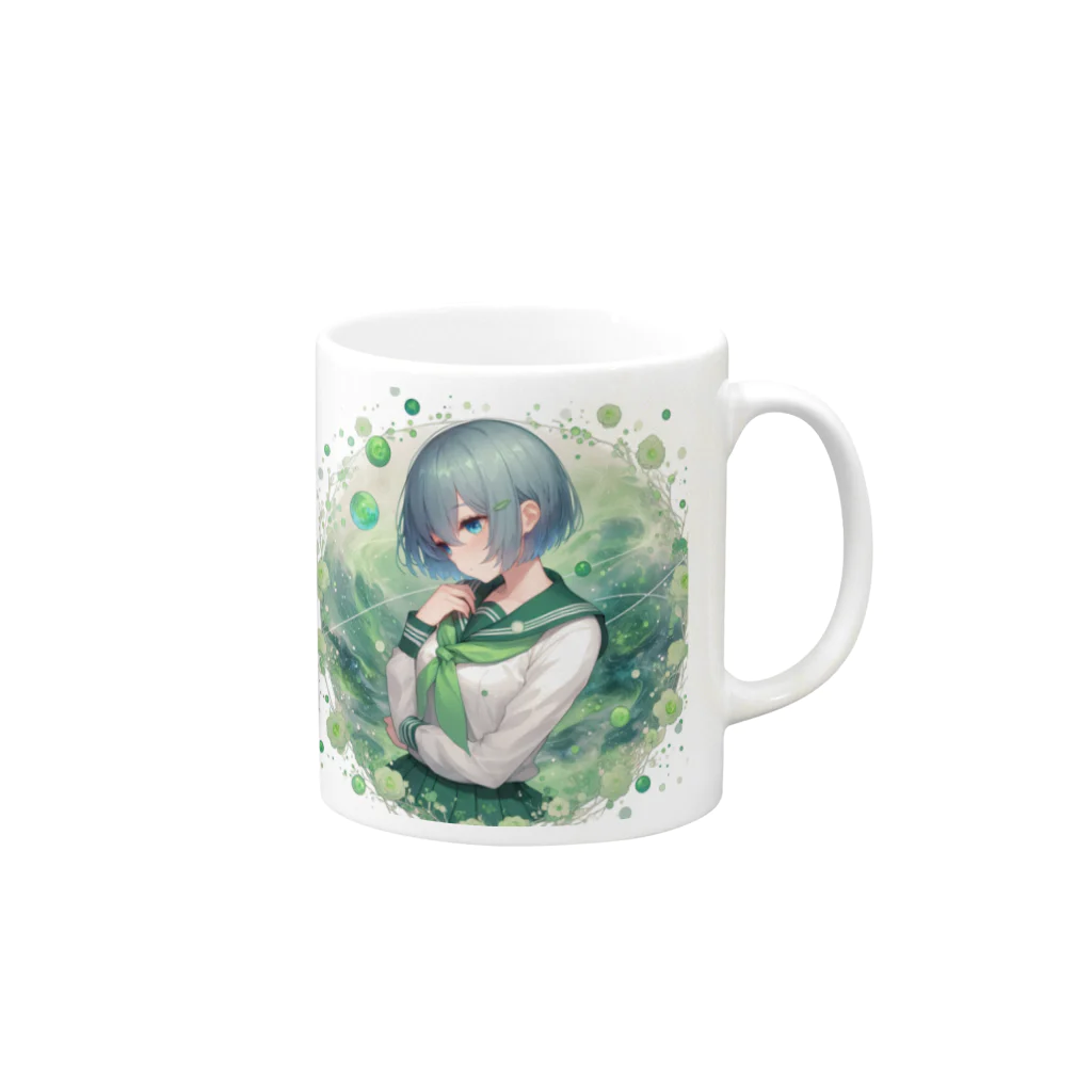 ゆめのかすずめの翠と緑 Mug :right side of the handle