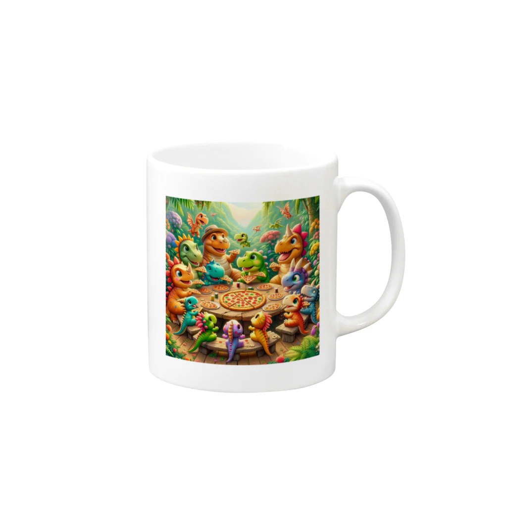 ディノラバ！！ 🦖　　　    　  　　 - DINO LOVER -のピザを食べる恐竜の子供たち！ Mug :right side of the handle