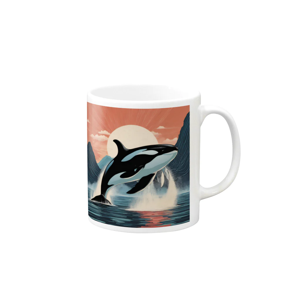 はちみつあめの夕日のシャチ Mug :right side of the handle