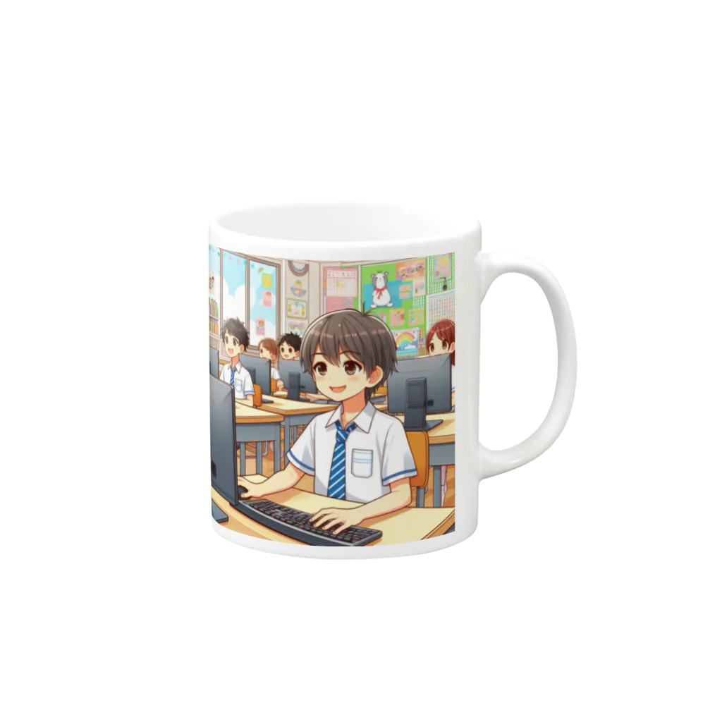 可愛い男の子イラスト販売所　By,keicyanの男の子　中学1年生　パソコン部 Mug :right side of the handle