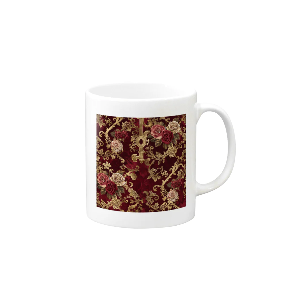 オンラインショップイエローリーフの赤い薔薇　白い薔薇　鍵　可愛い　 Mug :right side of the handle