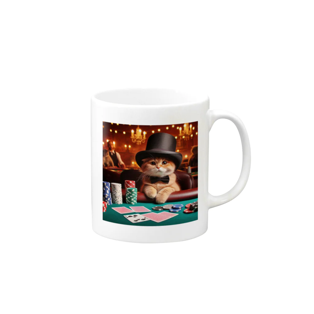 taryoセレクションのカジノでポーカー猫 Mug :right side of the handle