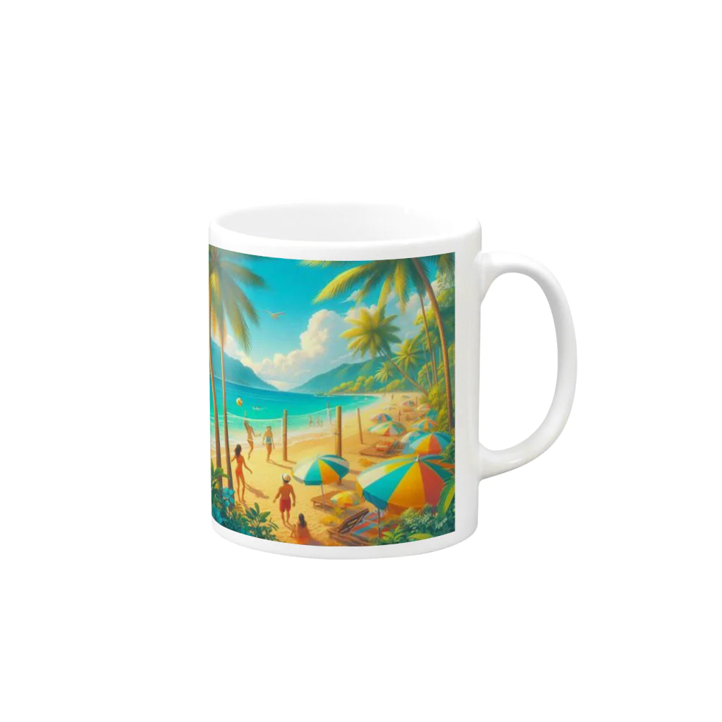 Rパンダ屋の「夏のビーチグッズ」 Mug :right side of the handle