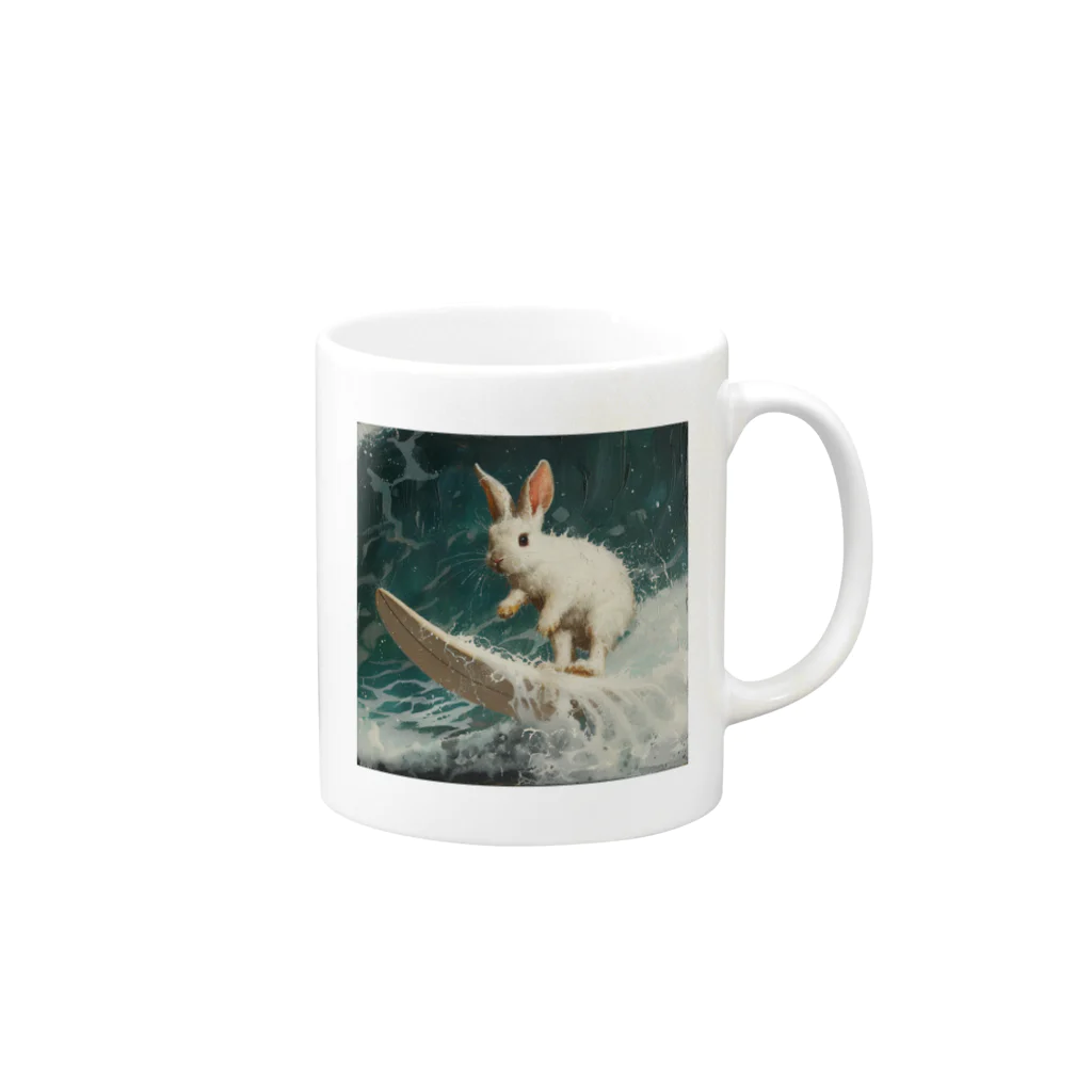 AQUAMETAVERSEのサーフィンをするウサギ Mug :right side of the handle