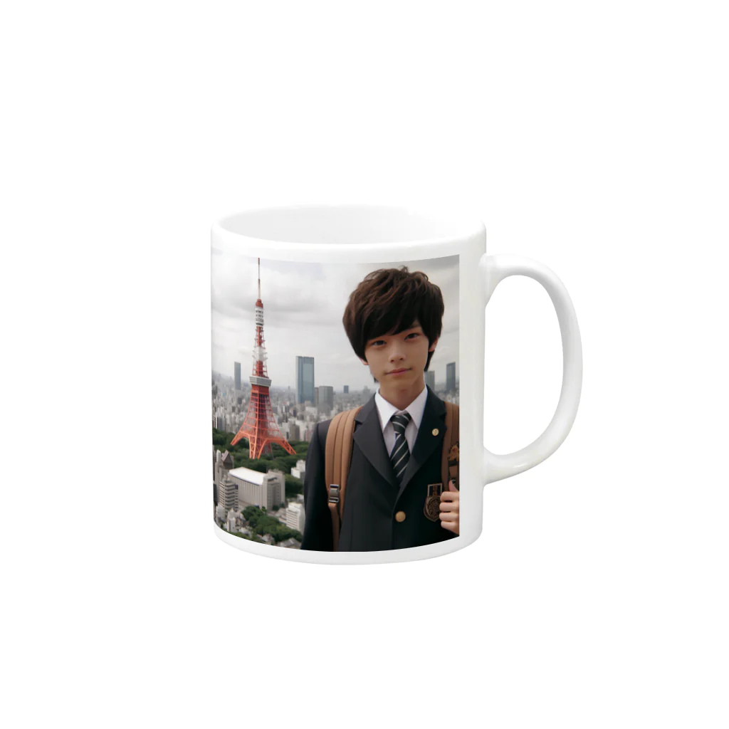 可愛い男の子イラスト販売所　By,keicyanの男の子　中学1年生　タワーバッグに Mug :right side of the handle