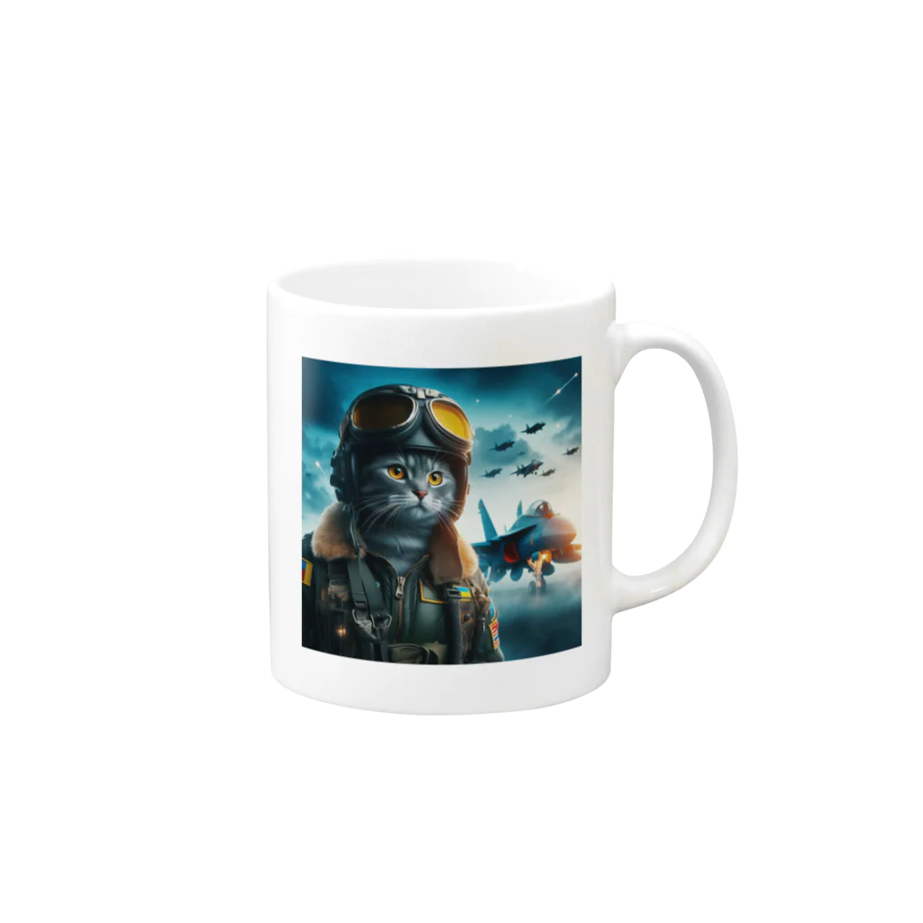 SWQAのウクライナ猫パイロット Mug :right side of the handle