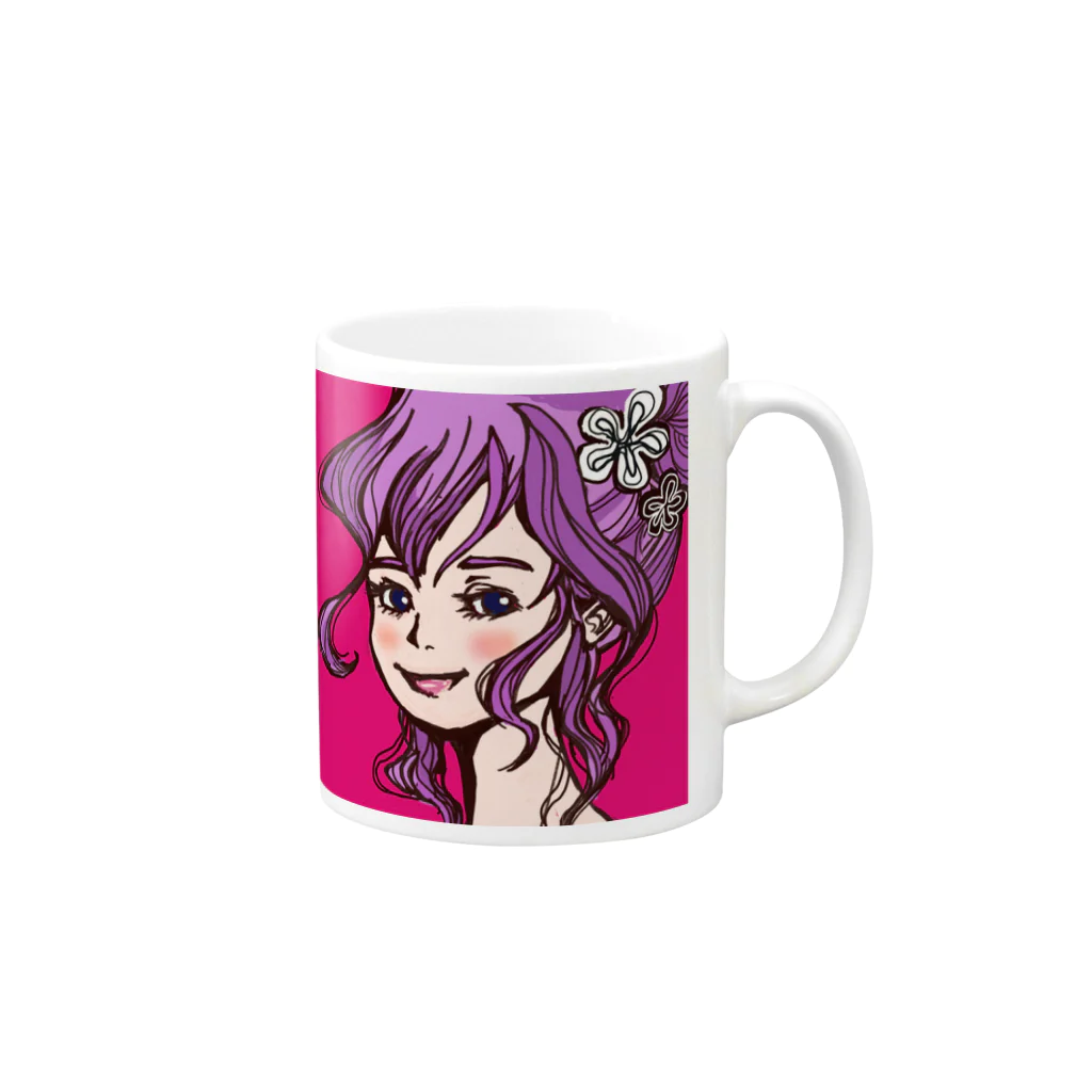 にじわたりねこの結い髪 Mug :right side of the handle