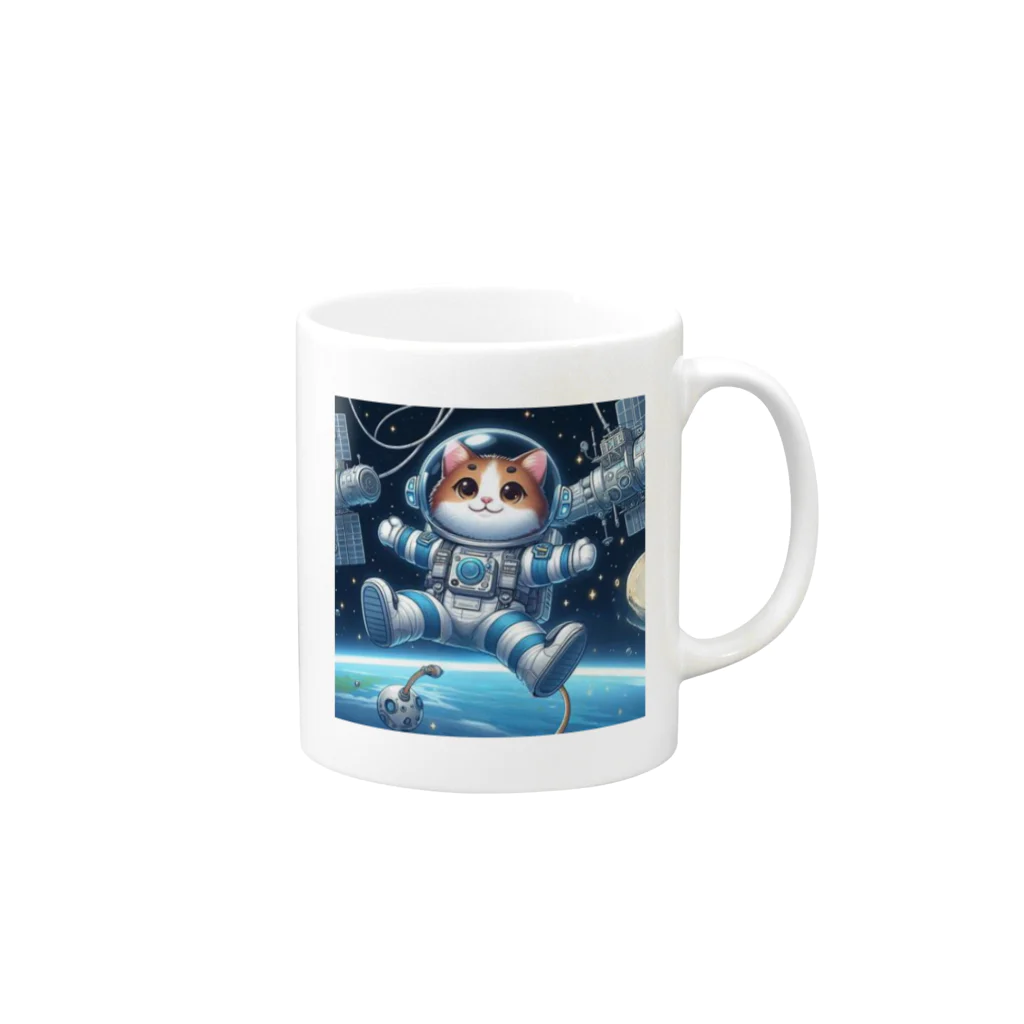 フルヤの宇宙で漂う宇宙飛行猫 Mug :right side of the handle