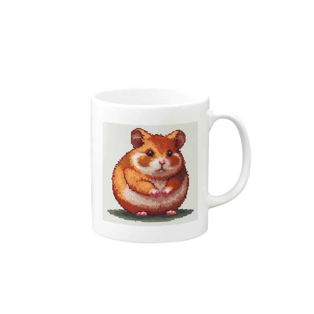 波にのるくまたんショップ62号店81番通りのドット絵のハムスター Mug :right side of the handle