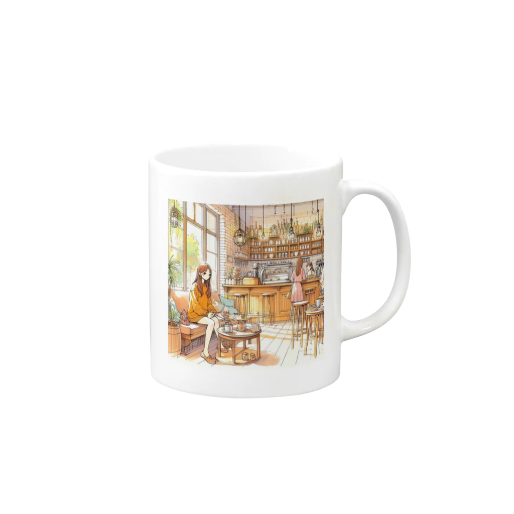 tattat259のカフェでくつろぐ女の子 Mug :right side of the handle