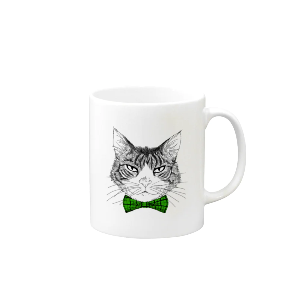 はねまる ショップのCharlie the  Cat(緑リボン) Mug :right side of the handle