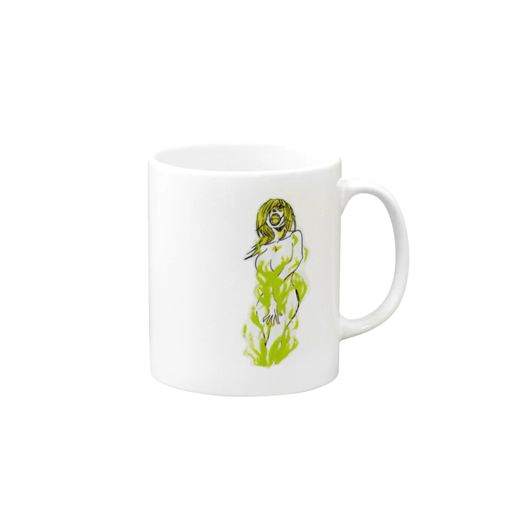 石田らいとのGreen Fire Mug :right side of the handle