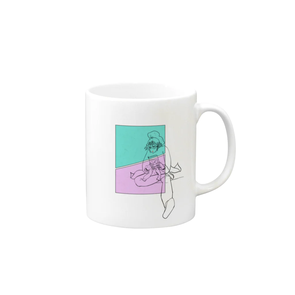 tosboy_artのレトロ女子 Mug :right side of the handle