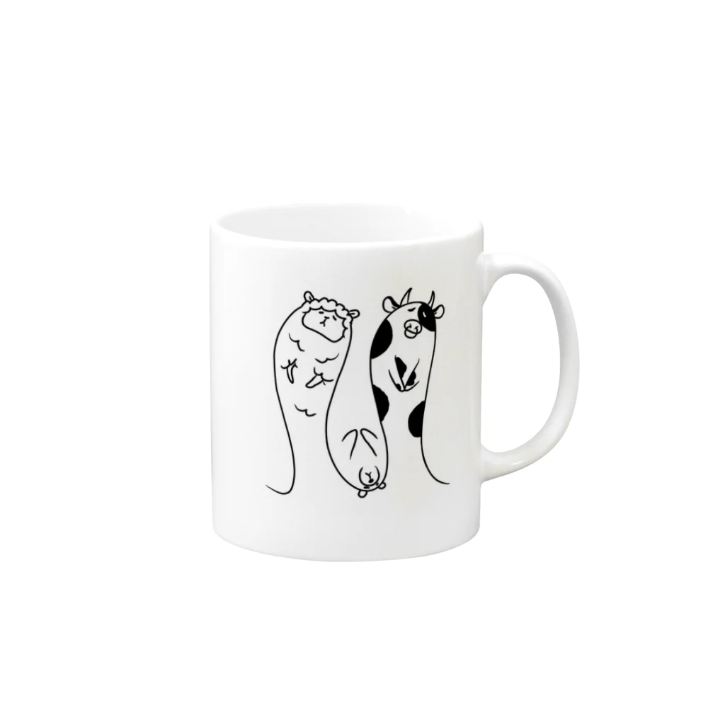 動物王国🎶の眠いアルパカとクマと牛 Mug :right side of the handle