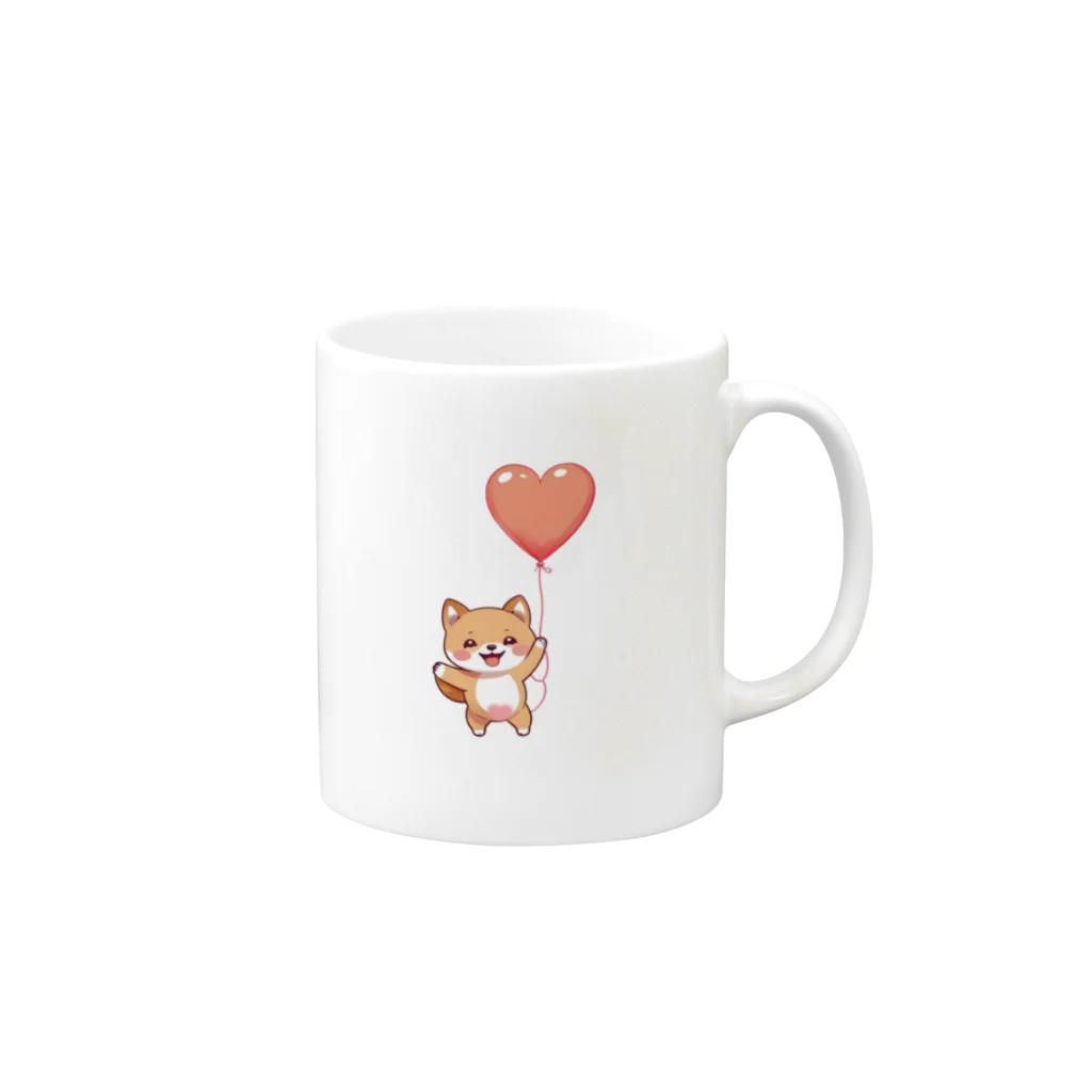 おわんの空飛ぶ柴犬～ハートに乗って～ Mug :right side of the handle