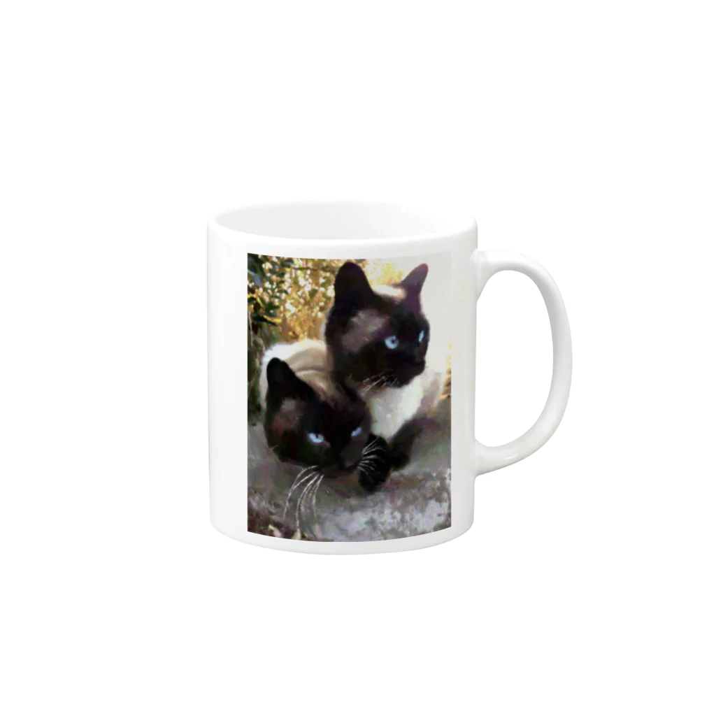 ちばっちょ【ち畳工房&猫ねこパラダイス】のシャム夫＆シャム子Art Mug :right side of the handle