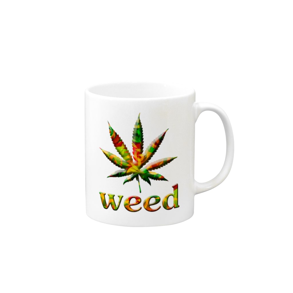 PlantyのレインボーWeedマグカップ/ティーカップ/大麻/マリファナ/コーヒーカップ Mug :right side of the handle