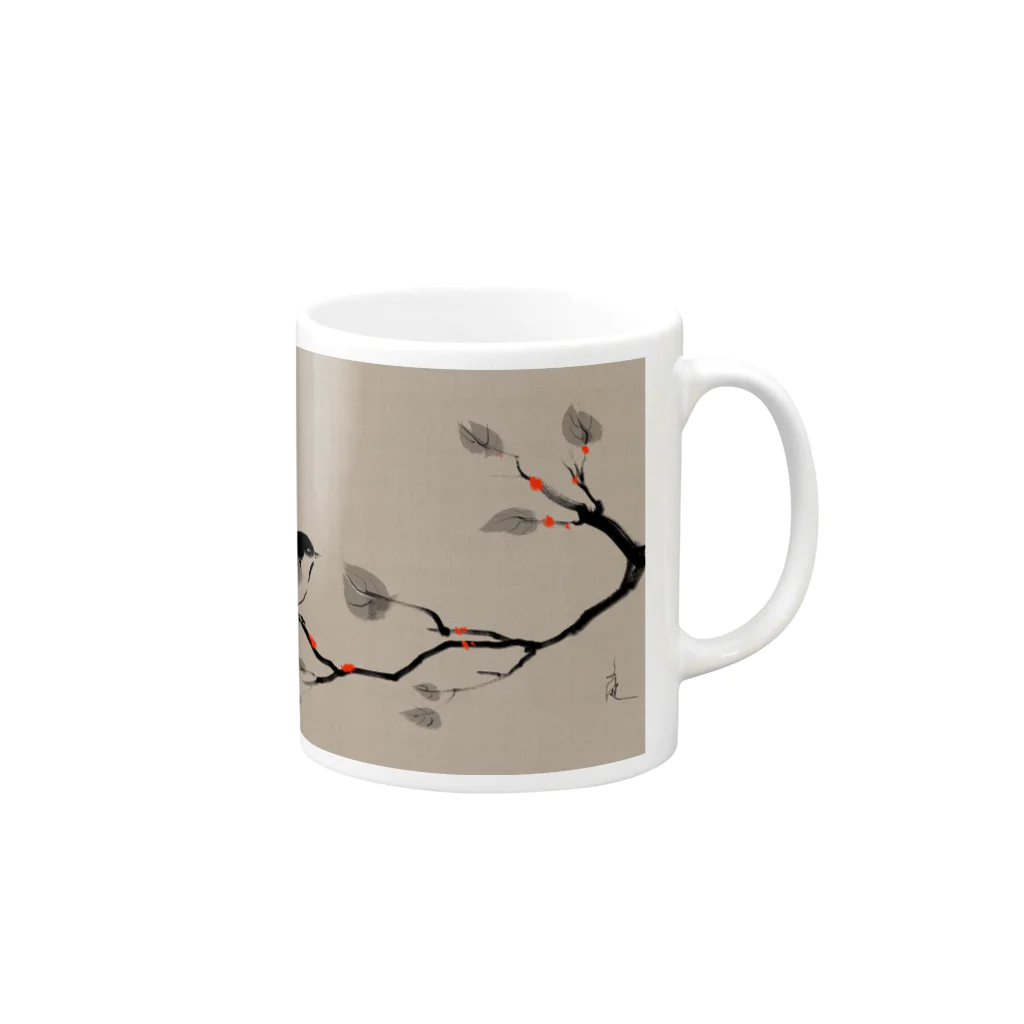 Art Experience Studio - Japanの鳥 水墨画 Bird Ink Painting Mug :right side of the handle