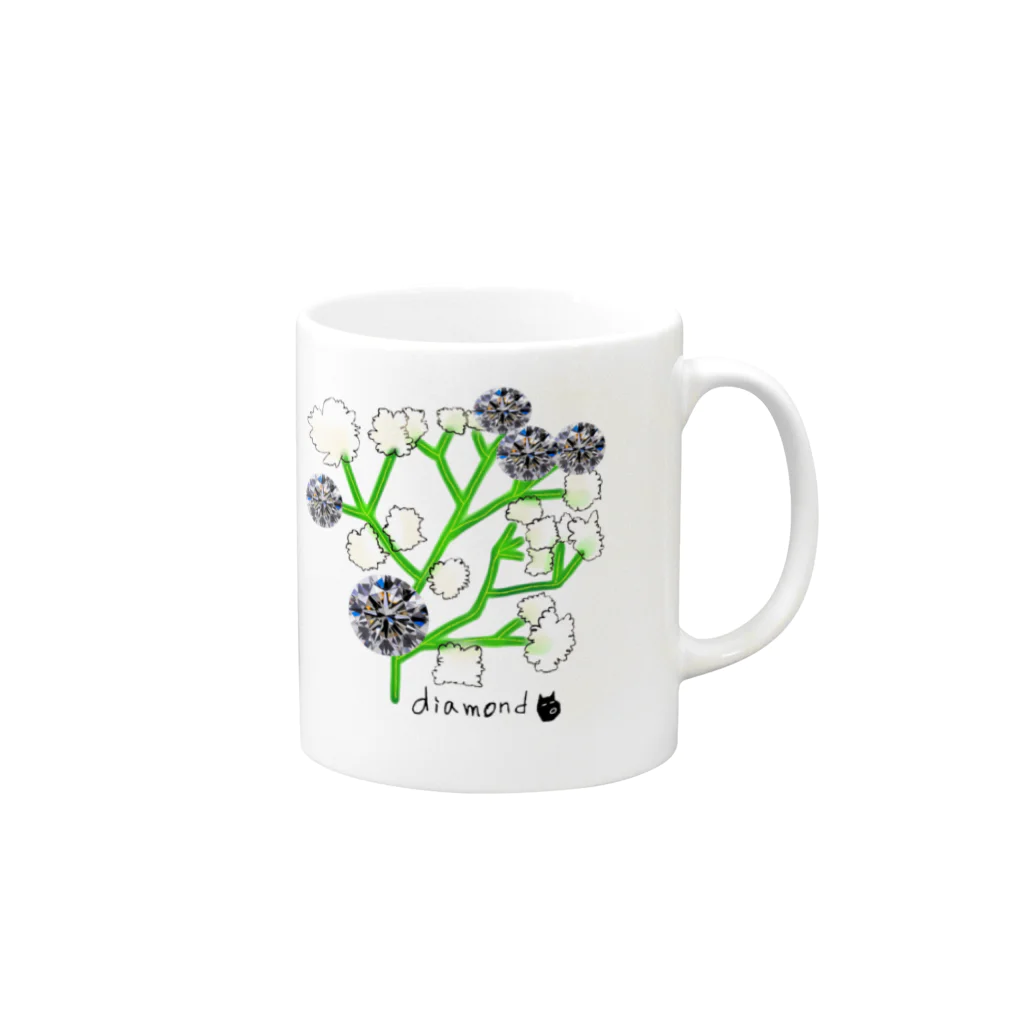 HIKARIBANAの【４月誕生月】幸せの花と石 Mug :right side of the handle
