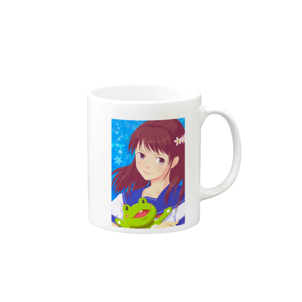 Vagetaの女子高生とカエル Mug :right side of the handle