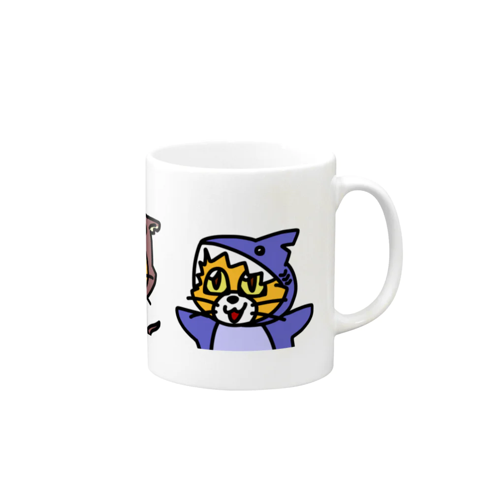 キャットＣのこうじょうけんがくの動物きぐるみ三連星ニャ！ Mug :right side of the handle