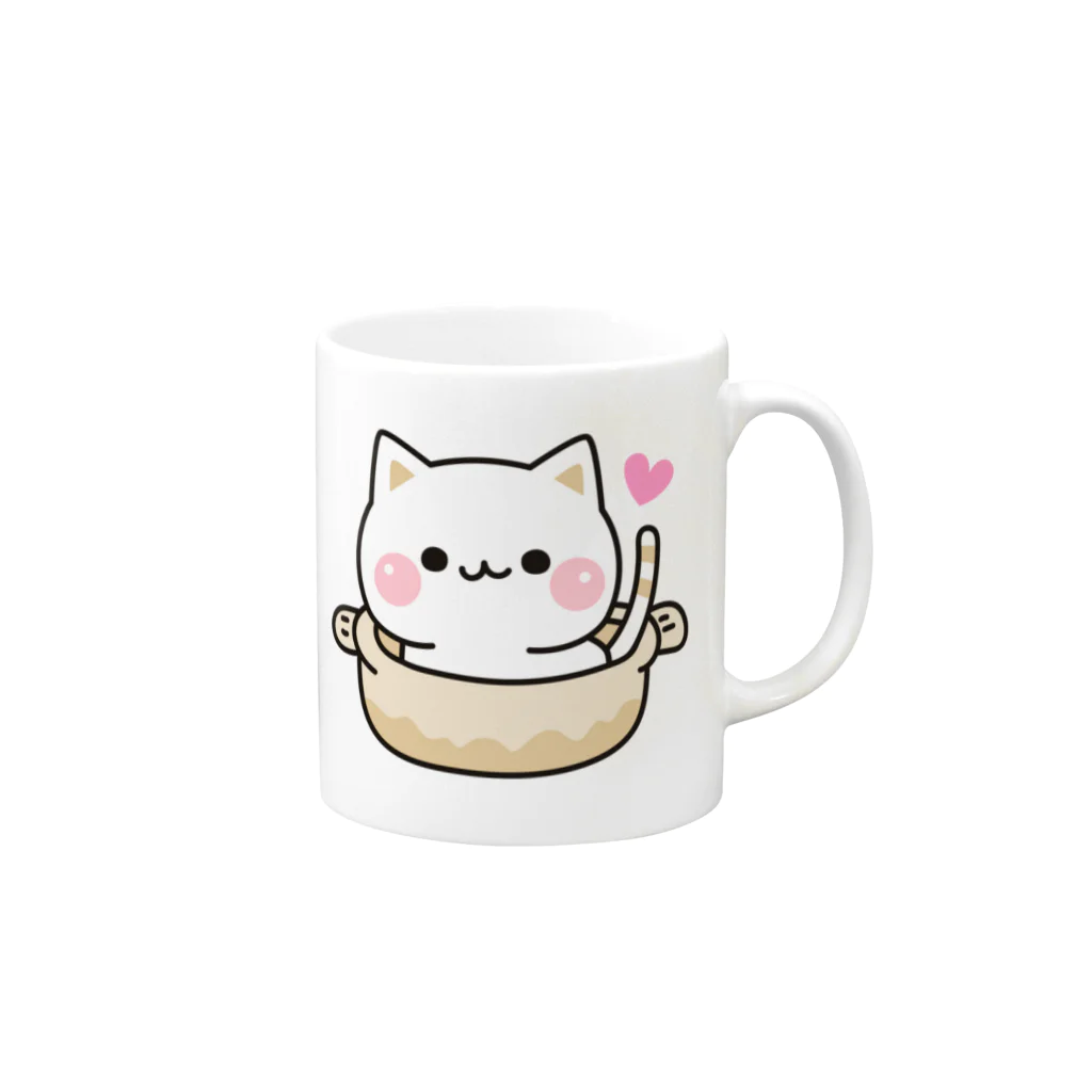 DECORの気づかいのできるネコ　ねこ鍋 Mug :right side of the handle