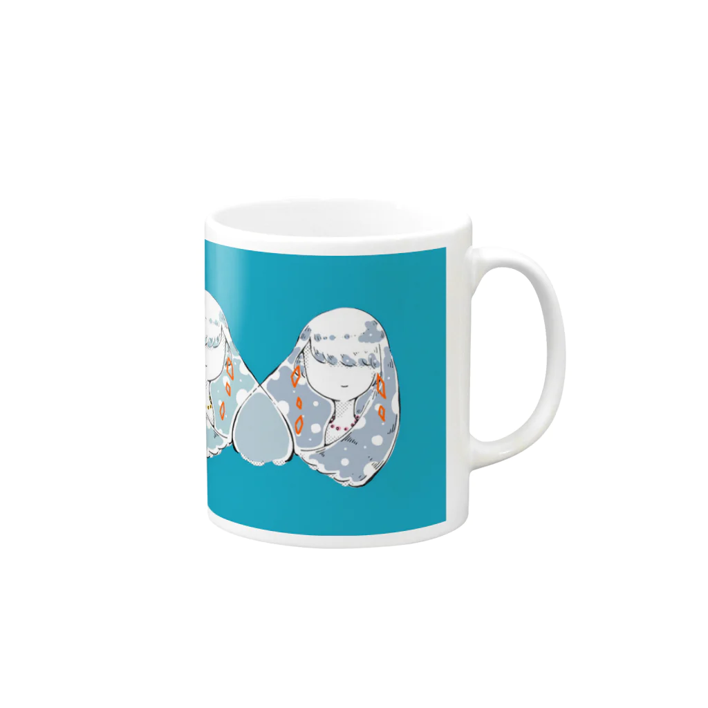 ねむみのふたごちゃんblue Mug :right side of the handle