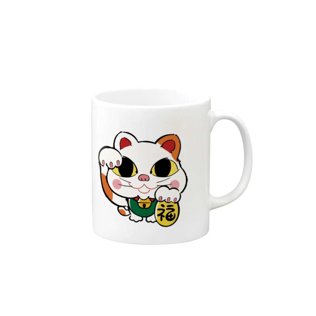 開運キャラ祭りの招き猫　 Mug :right side of the handle