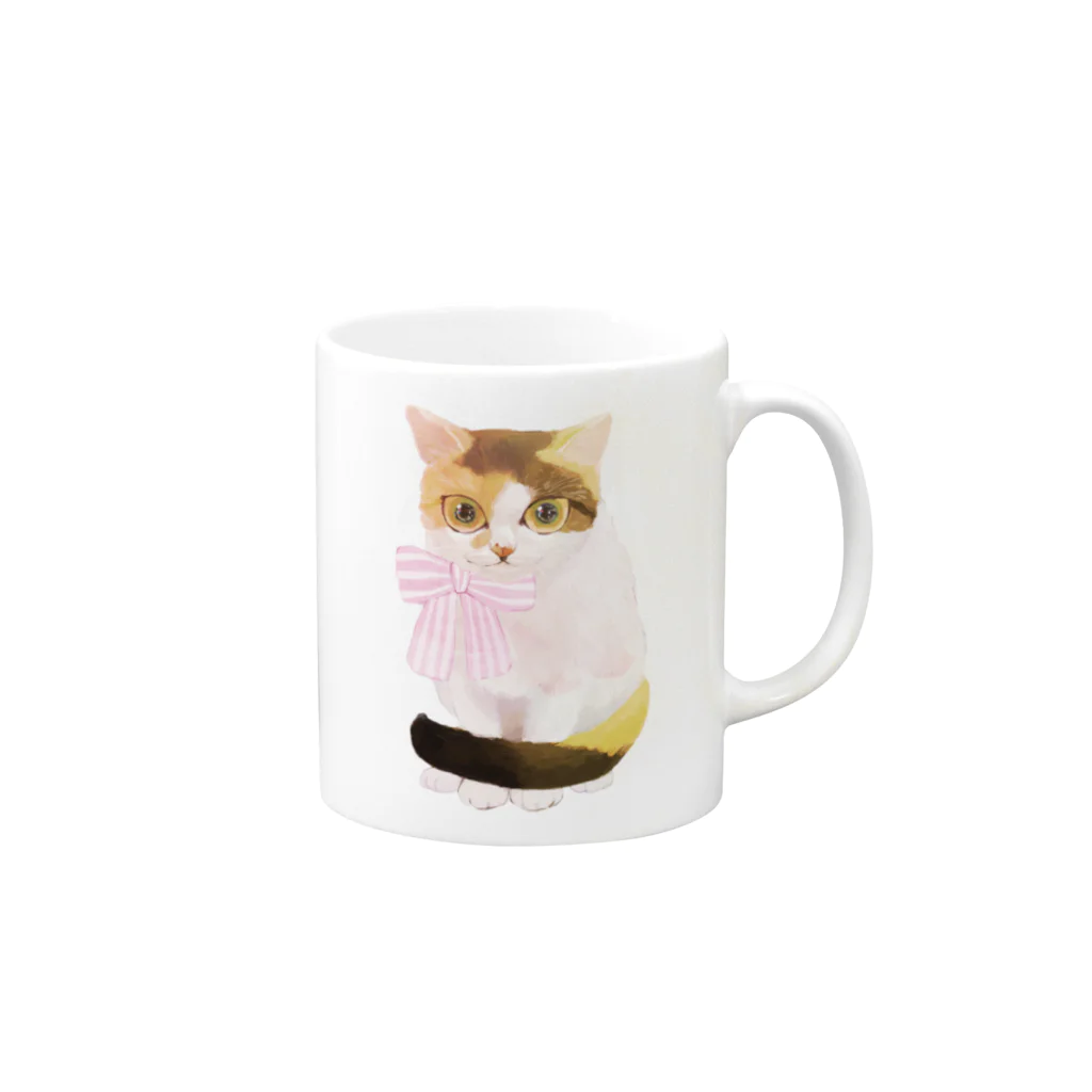 ねこかりんのよそいき三毛猫さん Mug :right side of the handle