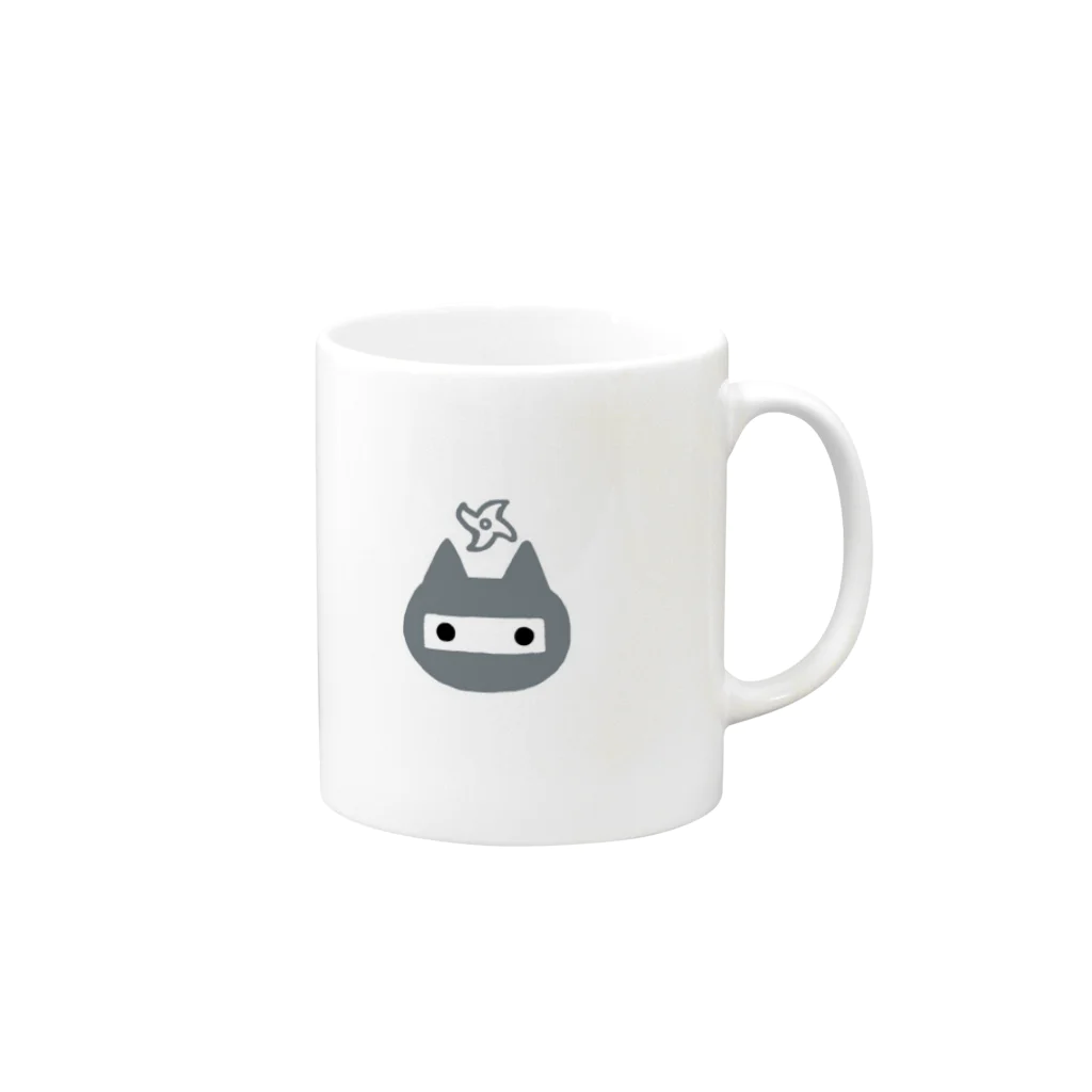 ねこを吸う者のねこにんじゃマグ(グレー) Mug :right side of the handle