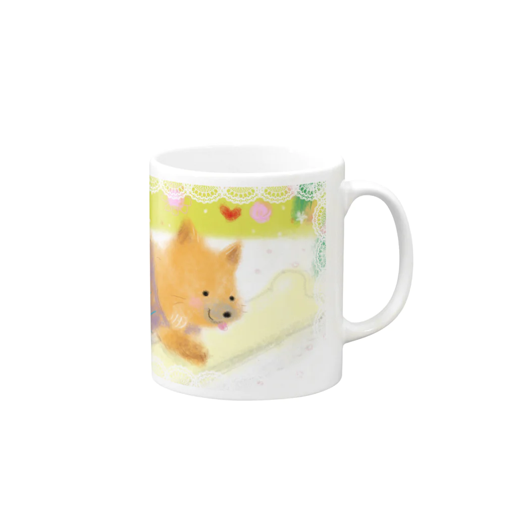 ふんわりのかけら　ちいさいお店屋さん♪のミルクガム　ポメラニアンちゃん☆ Mug :right side of the handle