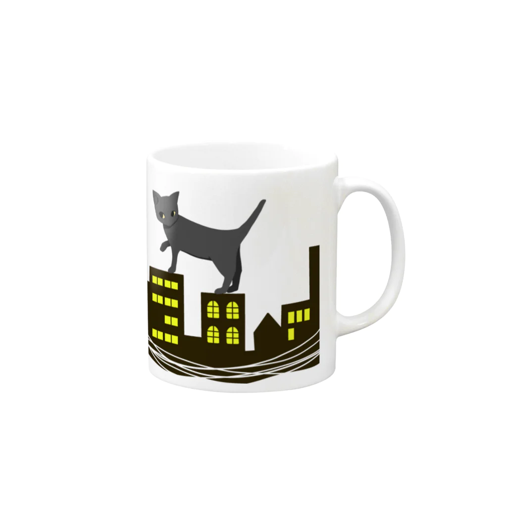 おはようおやすみの夜猫 Mug :right side of the handle