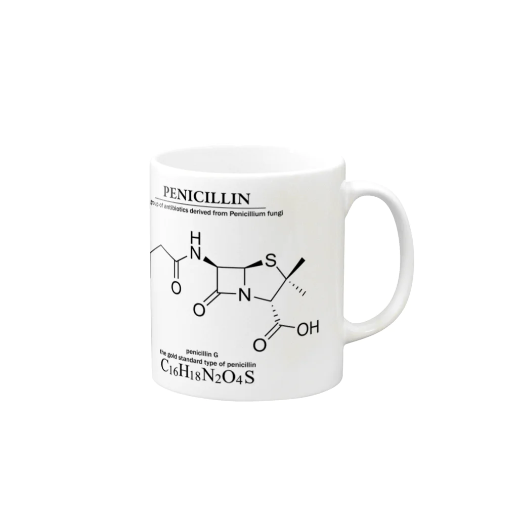 アタマスタイルのペニシリン(青カビに含まれる抗生物質・感染症に対応）：化学：化学構造・分子式 マグカップの取っ手の右面