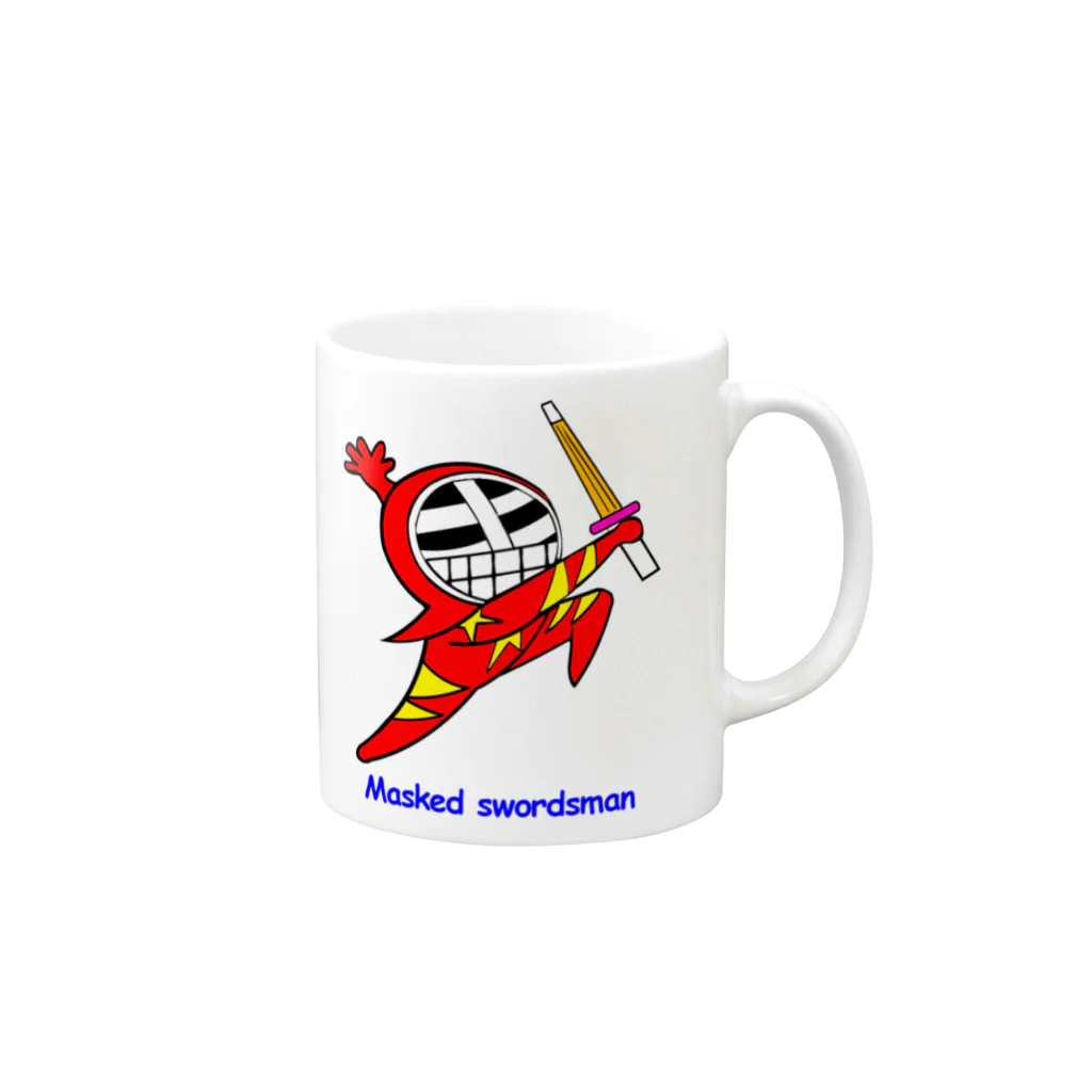 剣道グッズ　覆面剣士マスクドスウォーズマン　剣道Tシャツのマスクド・レッド Mug :right side of the handle