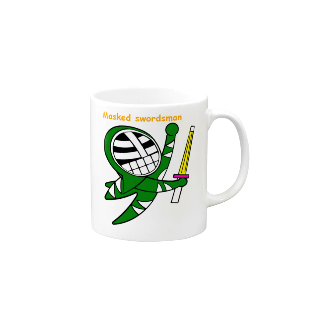 剣道グッズ　覆面剣士マスクドスウォーズマン　剣道Tシャツのマスクド・グリーン Mug :right side of the handle