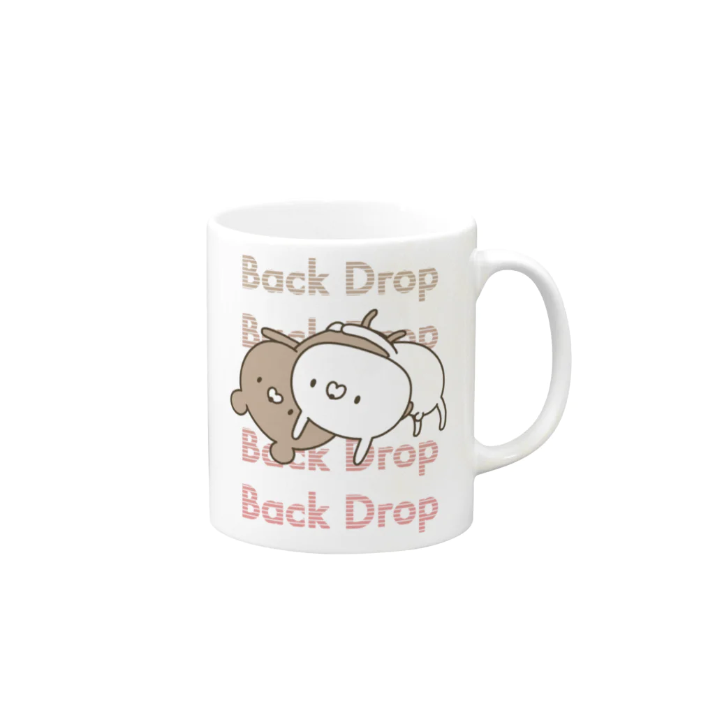 ユウィズのうさぎVSくま・バックドロップ（ピンクカラー） Mug :right side of the handle