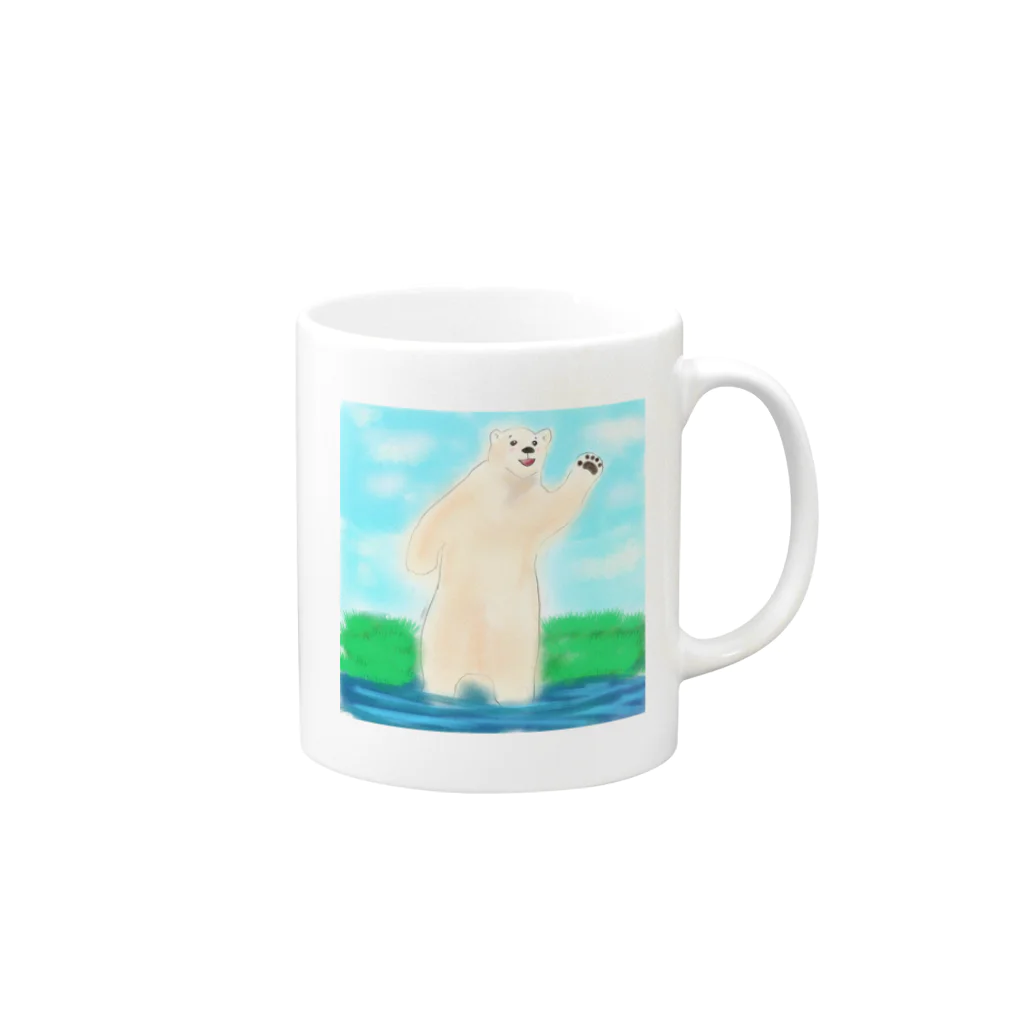 みつまめこshopのおーい白くまくん Mug :right side of the handle