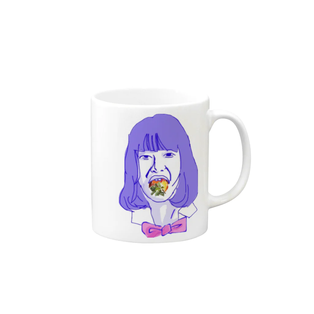 へのいちごをほおばる女 Mug :right side of the handle