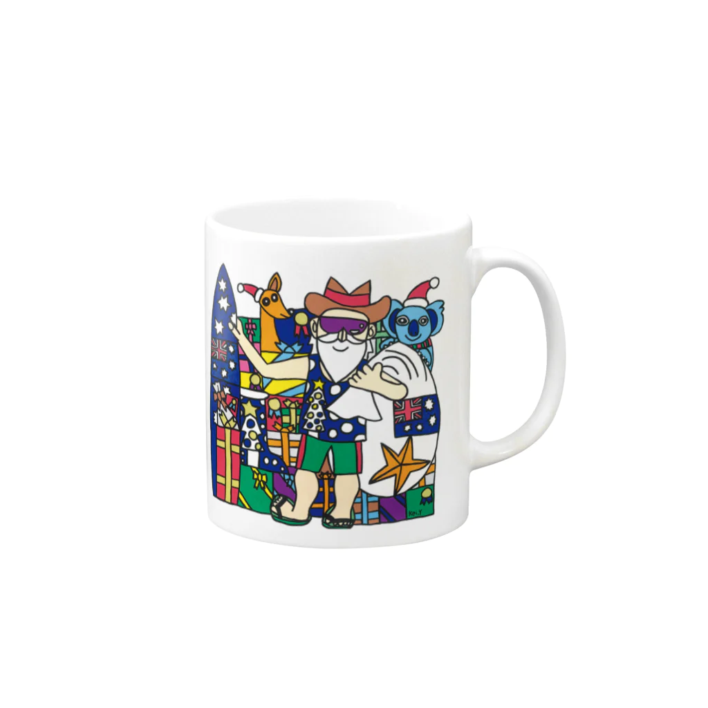 吉田圭佑アート事務所のオージーサマークリスマス-mug マグカップの取っ手の右面