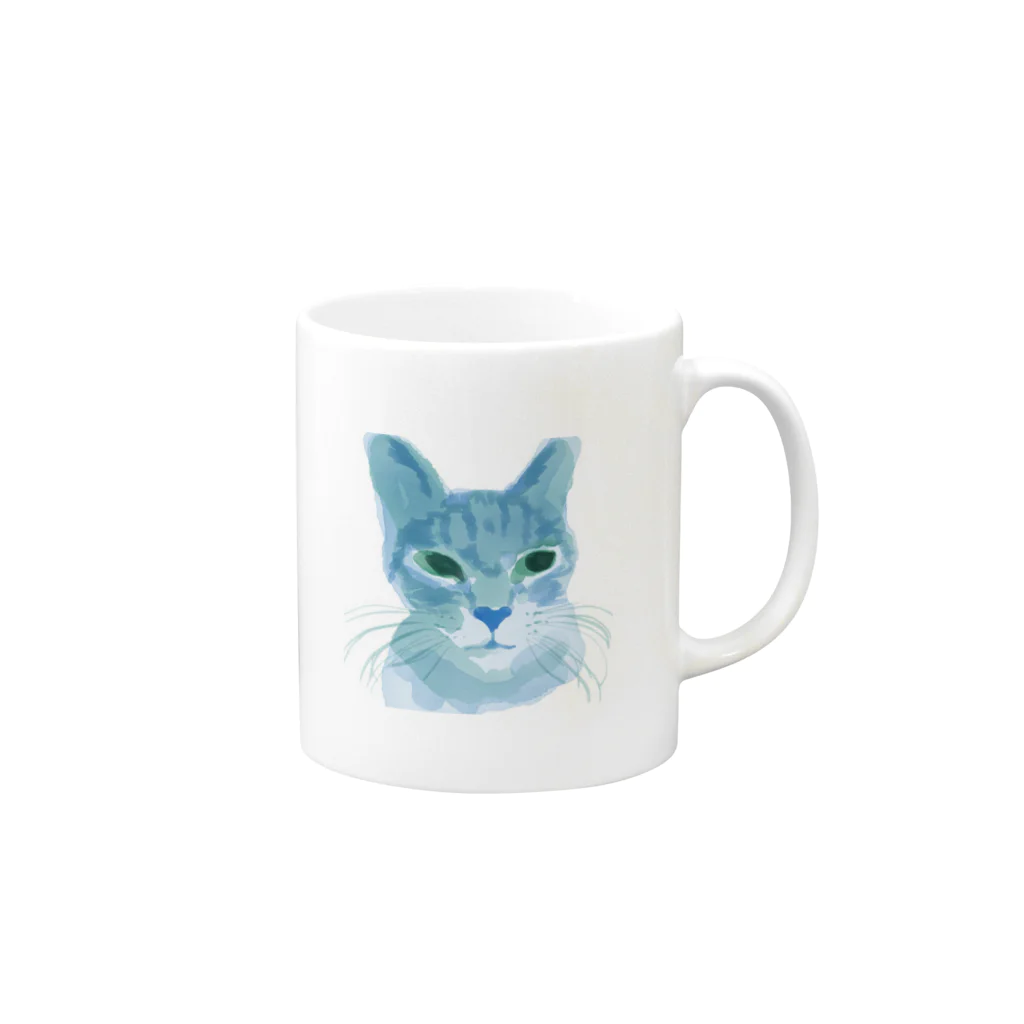 mmnのszrのあおいねこマグ Mug :right side of the handle