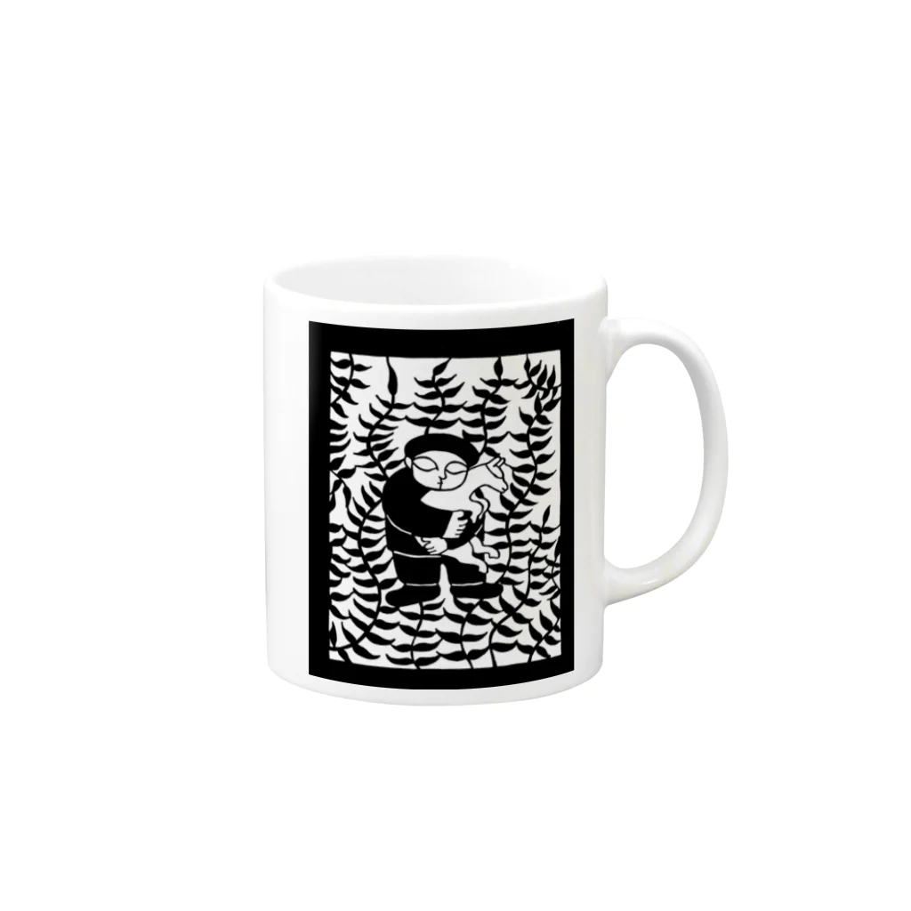 ツバメ堂の山羊と少年（モノクロ） Mug :right side of the handle