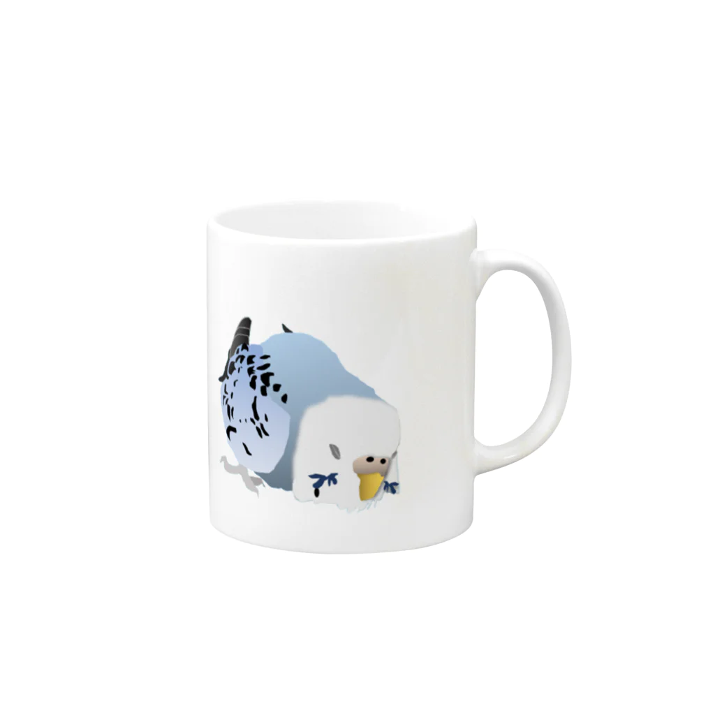 Yellow Rattleのぺったんこインコ Mug :right side of the handle