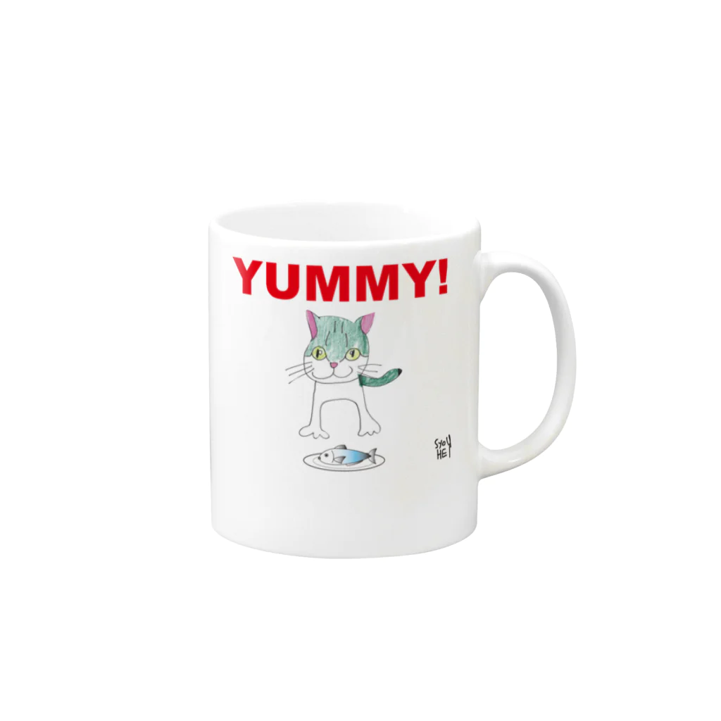 ★いろえんぴつ★のねこさんとおさかなさん Mug :right side of the handle