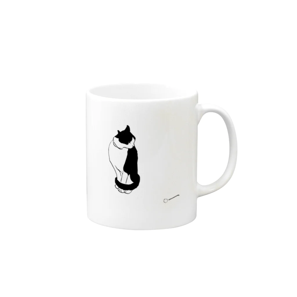 CHIENOIXの黒白猫みみかき マグカップの取っ手の右面