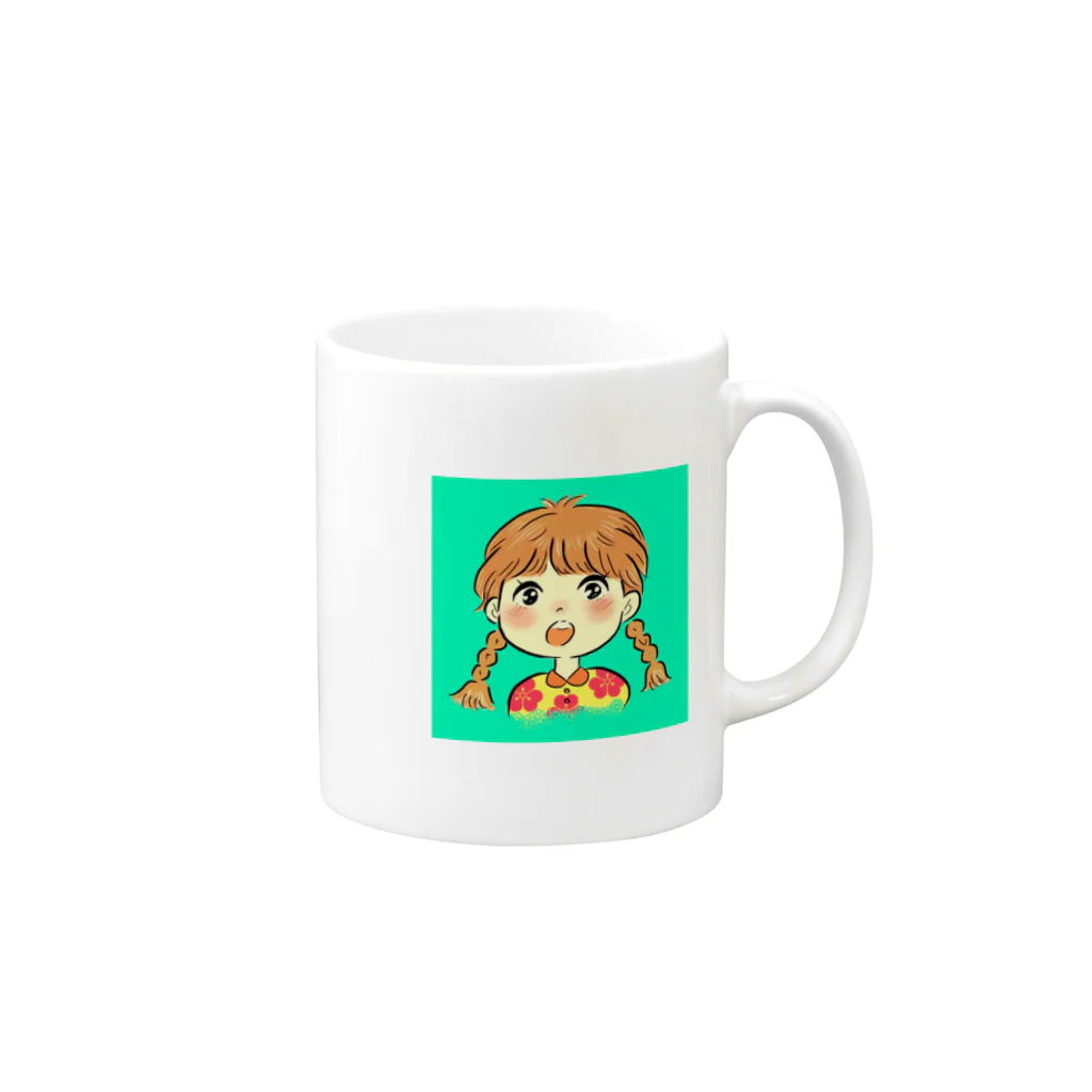 ちゅうるのおさげれとろがーる（青） Mug :right side of the handle