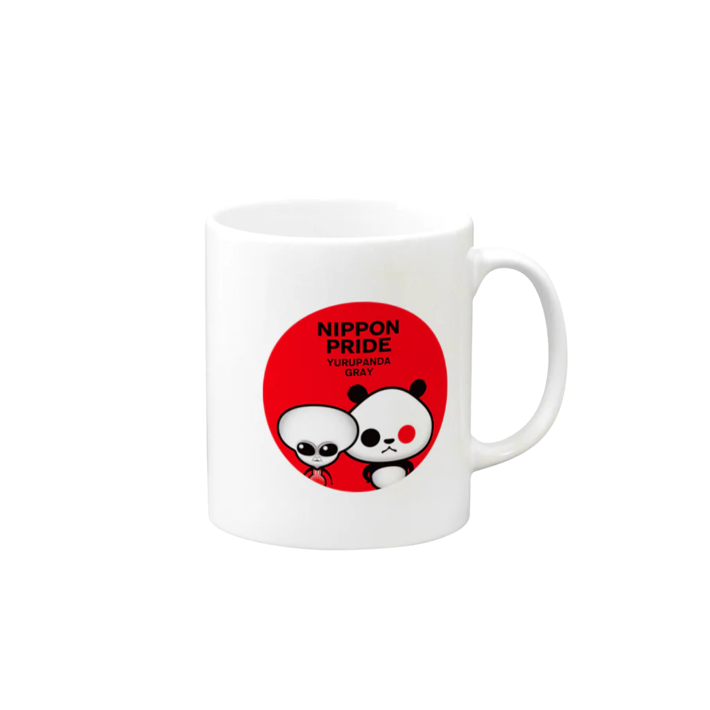 ゆるパンダのネットの話題ch 公式グッズSHOPのゆるパンダ＆グレー　日の丸デザイン Mug :right side of the handle