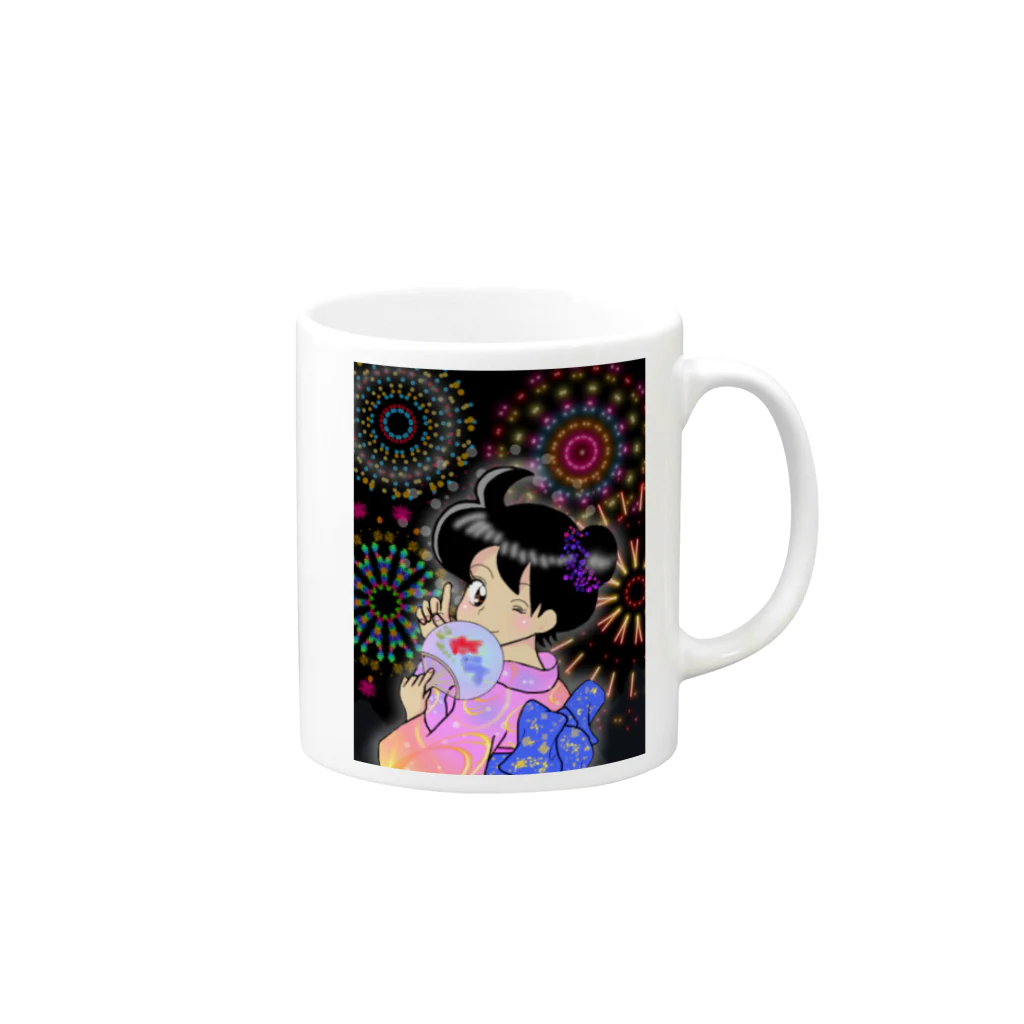 オキガネ(okigane) 女将だったけど辞めましたの花火大会と浴衣の女の子 Mug :right side of the handle